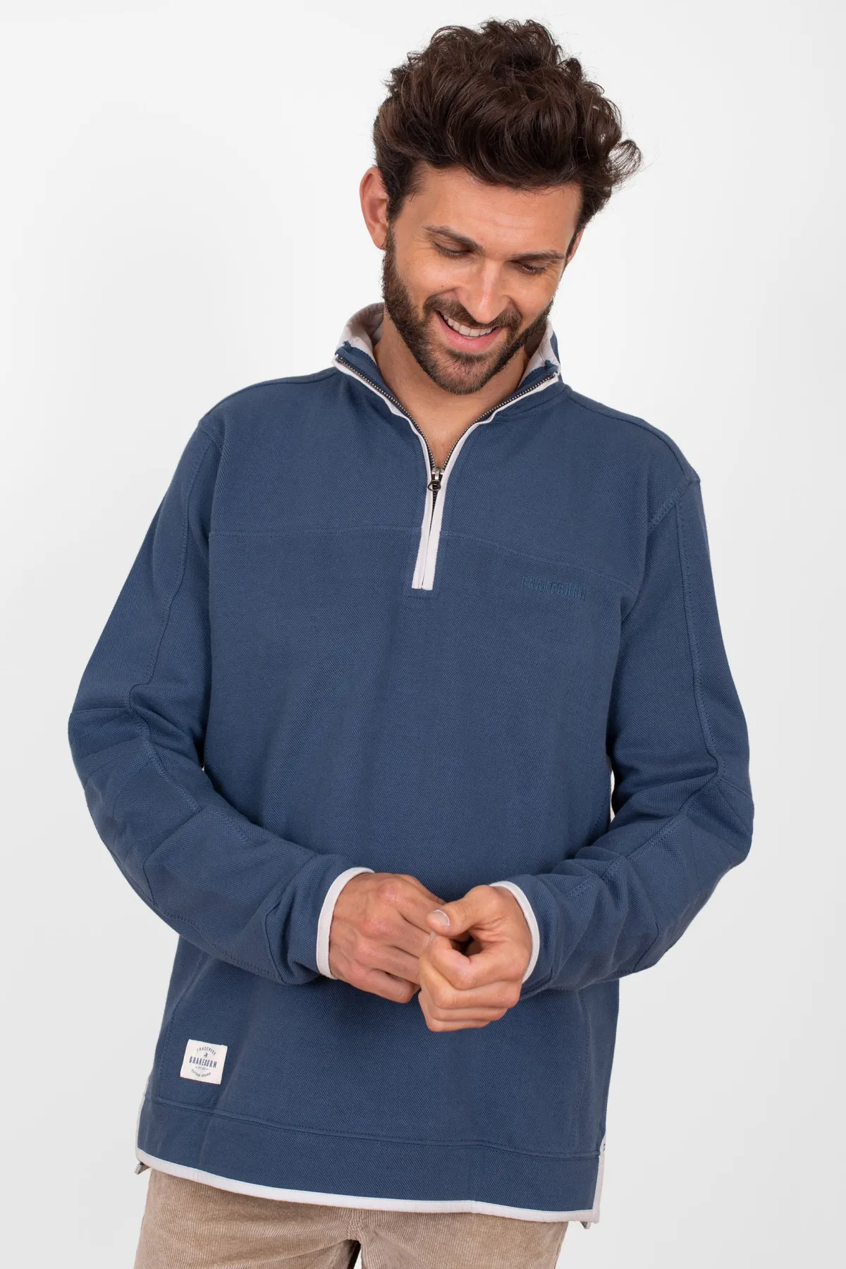 Brakeburn 1/4 Zip Pique Sweat Blue Discount