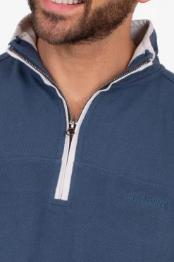 Brakeburn 1/4 Zip Pique Sweat Blue Discount