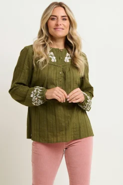 Brakeburn Basil Embroidered Blouse Green Cheap