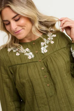 Brakeburn Basil Embroidered Blouse Green Cheap