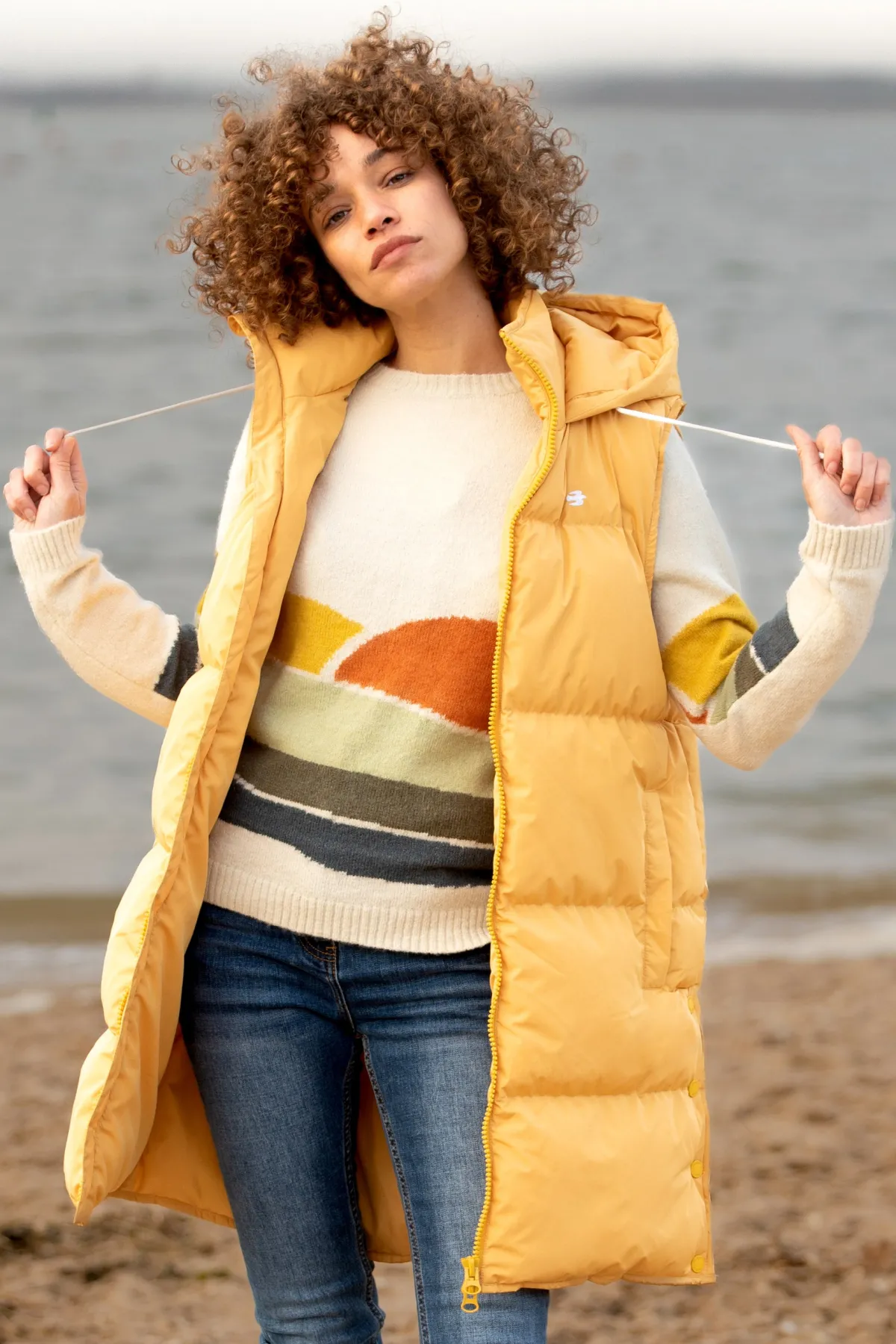 Brakeburn Bay Long Line Gilet Yellow Cheap
