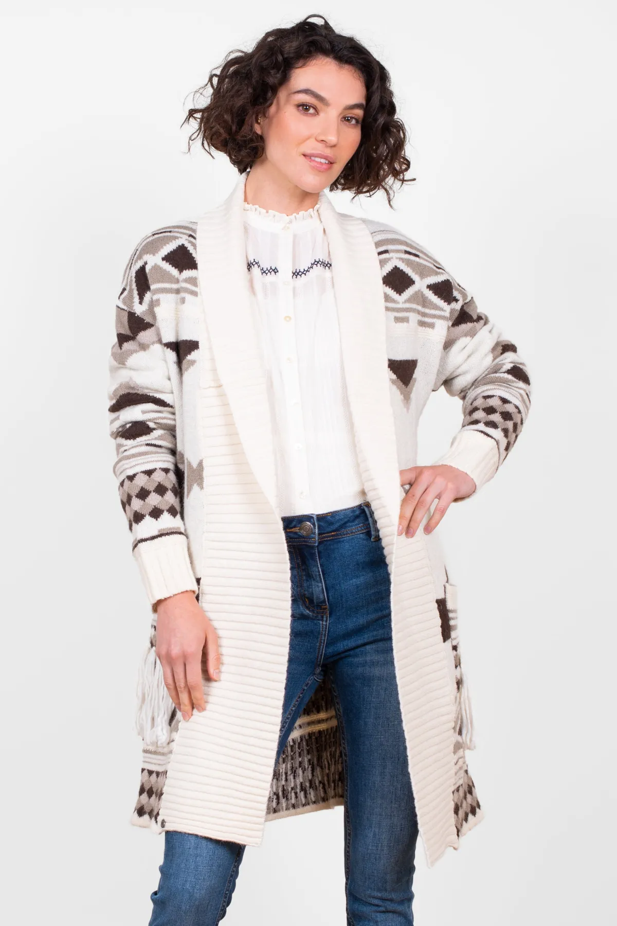 Brakeburn Blanket Belted Knitted Cardigan Cream Flash Sale