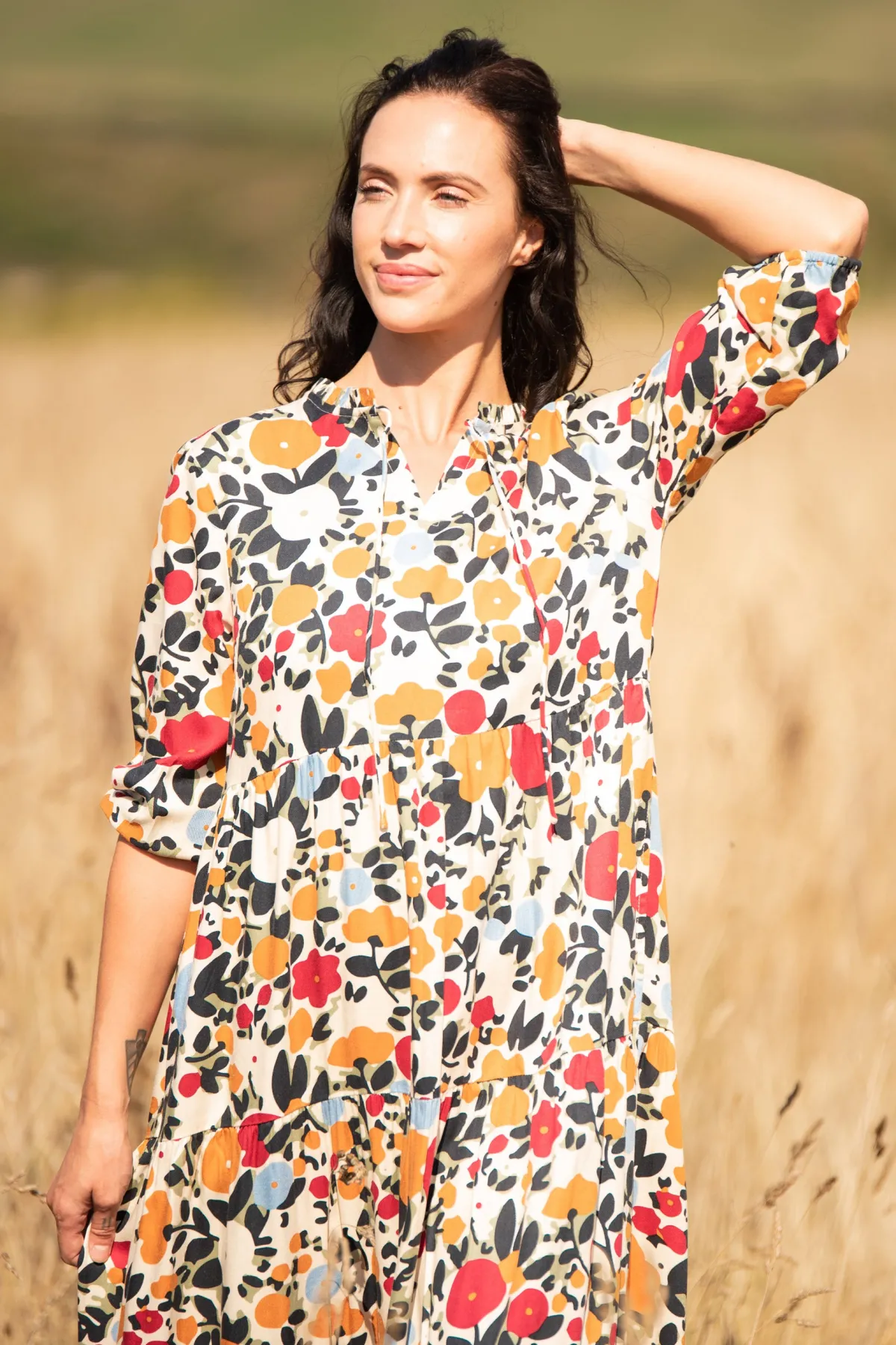 Brakeburn Bloom Floral Maxi Dress Cream Hot