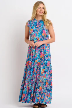 Brakeburn Bloom Floral Maxi Dress Blue Discount