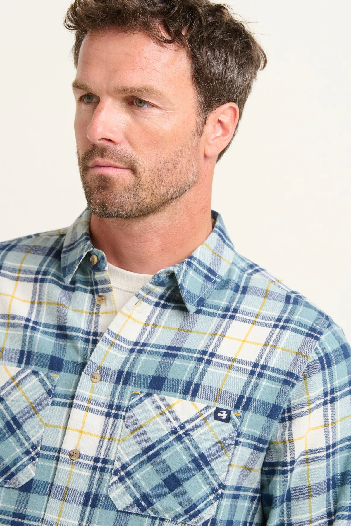 Brakeburn Blue Check Shirt Cream Online