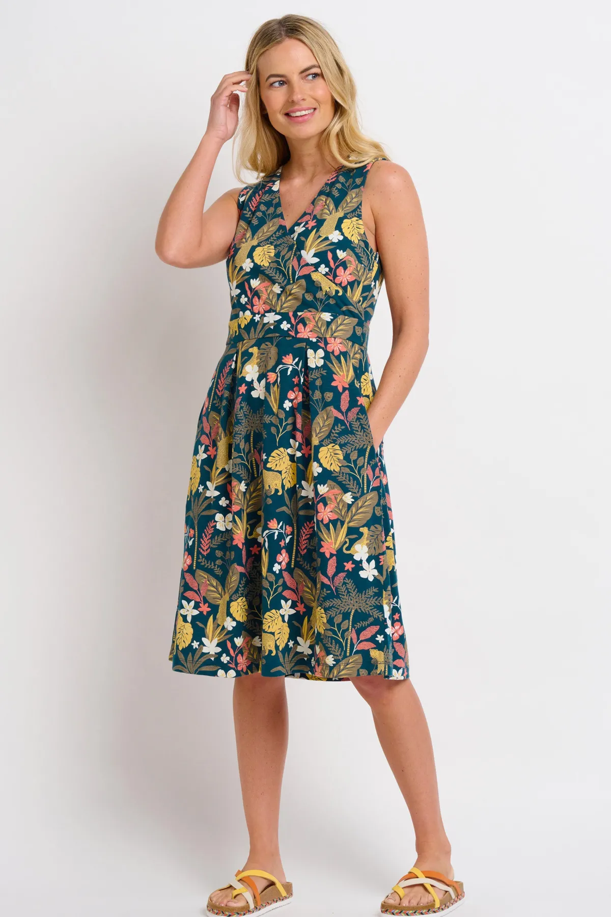 Brakeburn Botanical Jungle Wrap Dress Green Cheap
