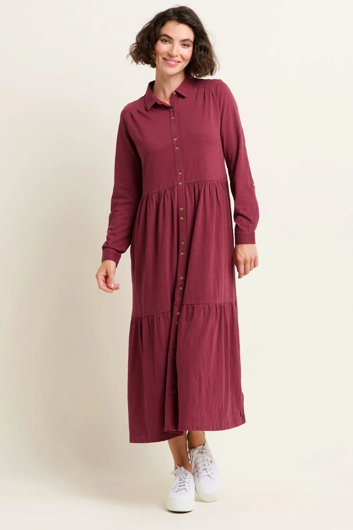 Brakeburn Charlotte Midaxi Shirt Dress Burgundy Sale