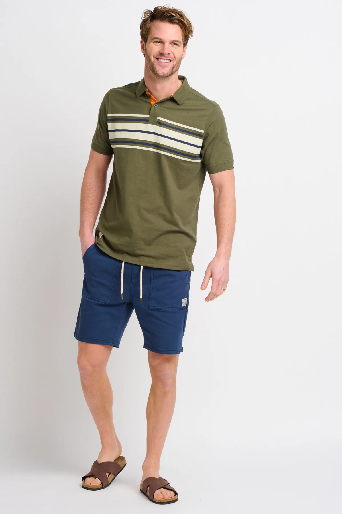 Brakeburn Chest Stripe Polo Shirt Green Clearance