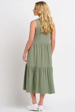 Brakeburn Clem Midi Jersey Dress Khaki New