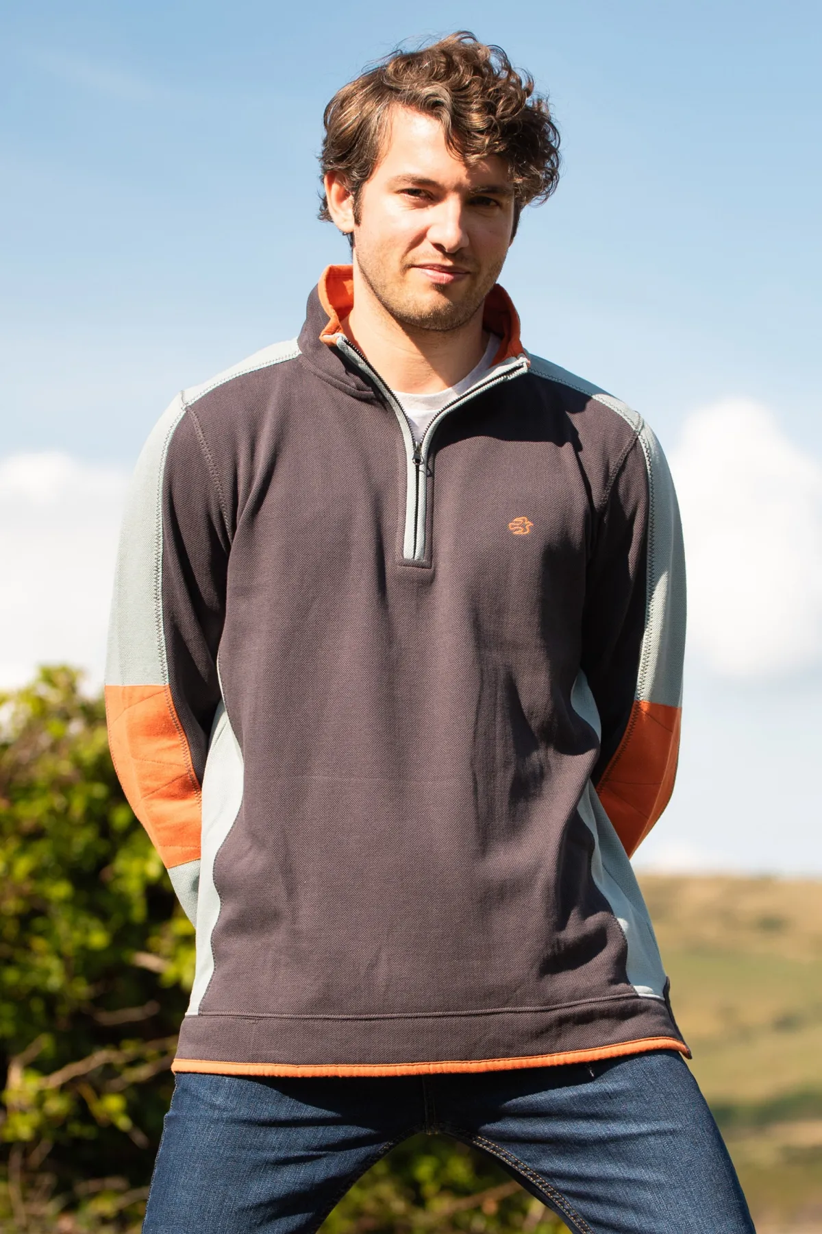 Brakeburn Colour Block 1/4 Zip Blue Best Sale