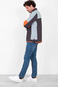 Brakeburn Colour Block 1/4 Zip Blue Best Sale