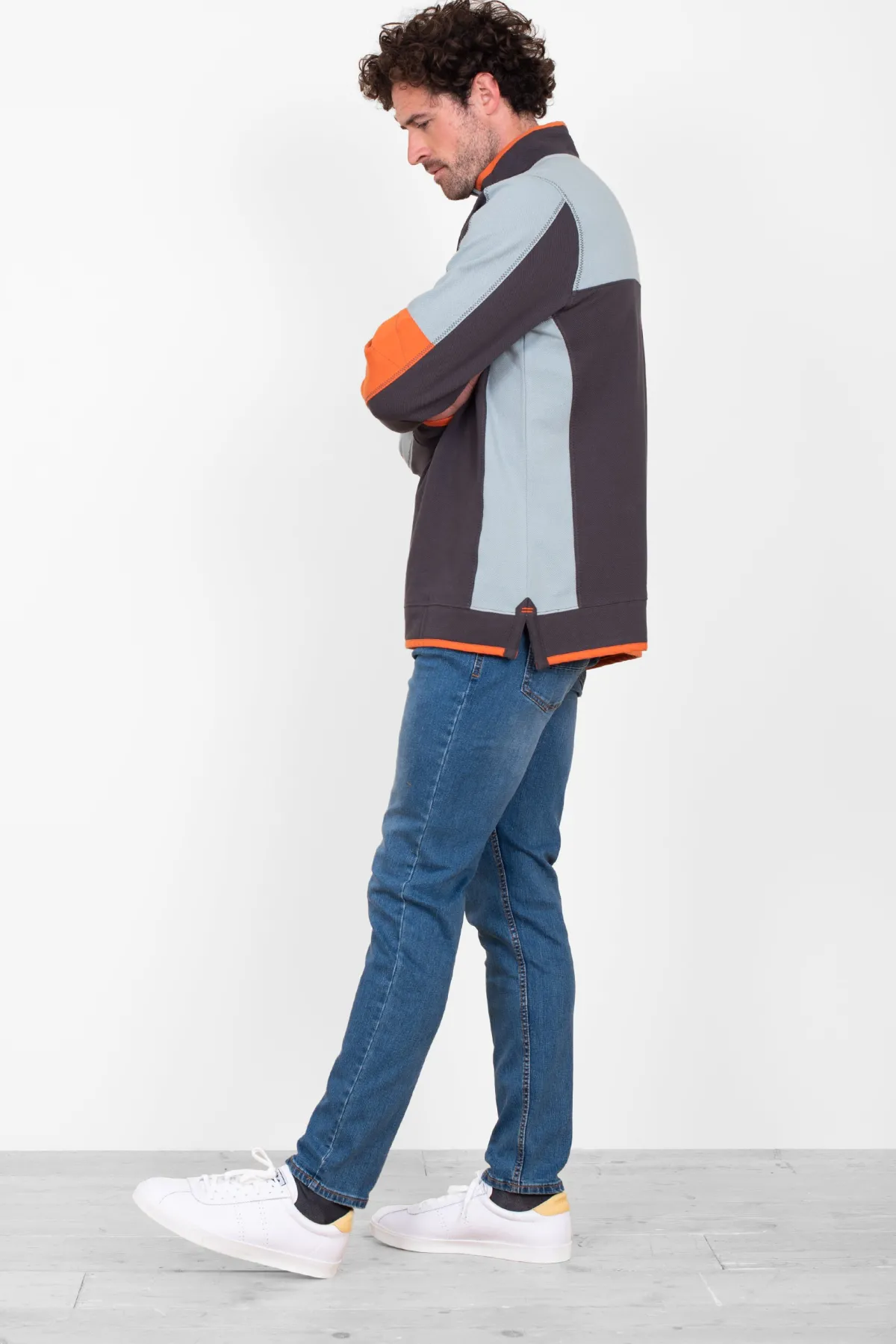 Brakeburn Colour Block 1/4 Zip Blue Best Sale