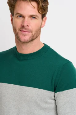 Brakeburn Colour Block Crew Neck Jumper Green Best Sale