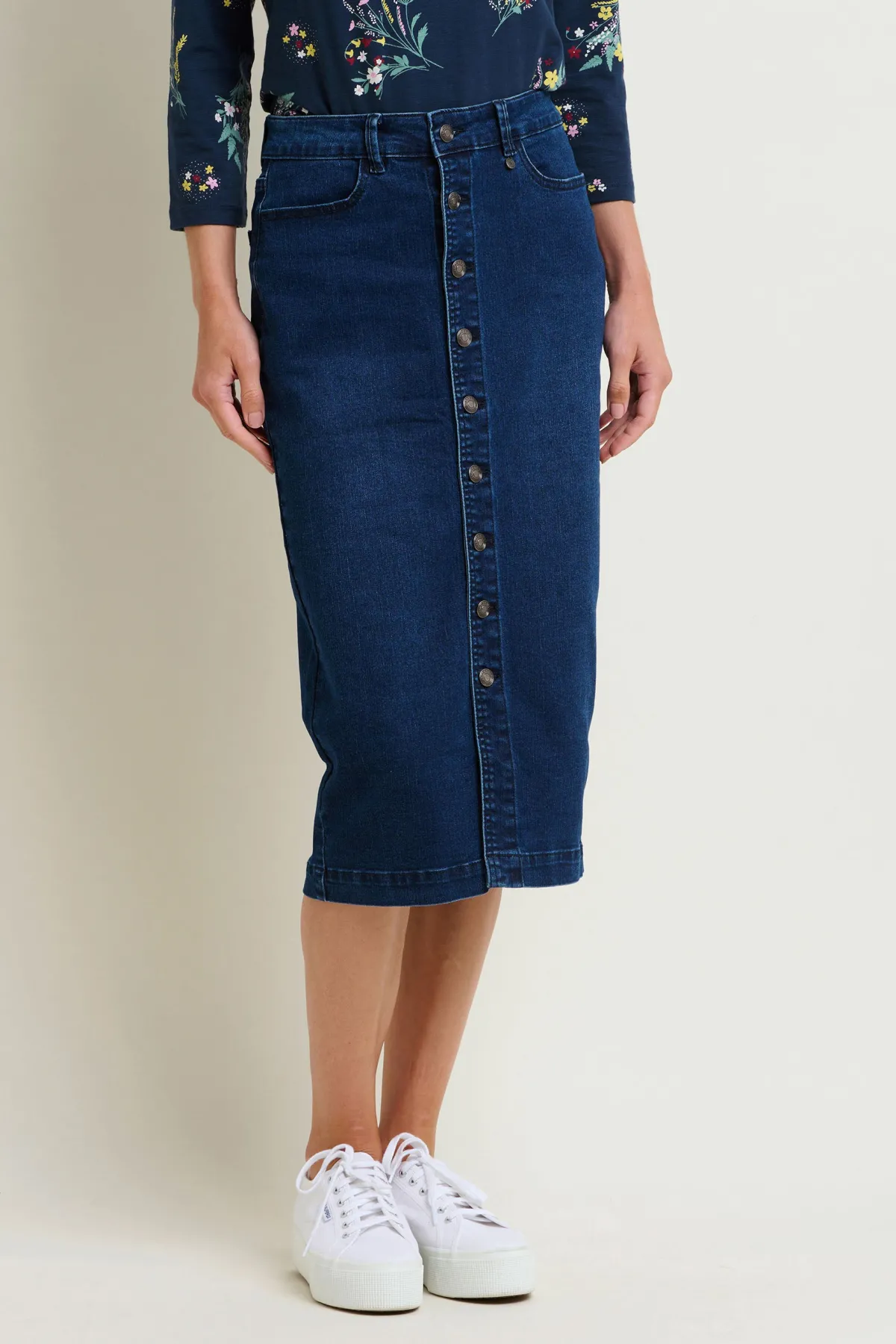 Brakeburn Denim Midi Skirt Navy Best Sale