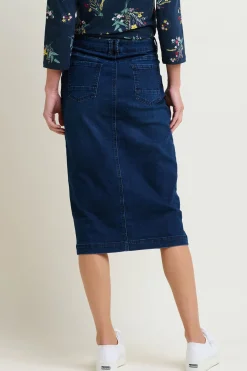 Brakeburn Denim Midi Skirt Navy Best Sale