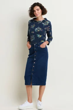 Brakeburn Denim Midi Skirt Navy Best Sale