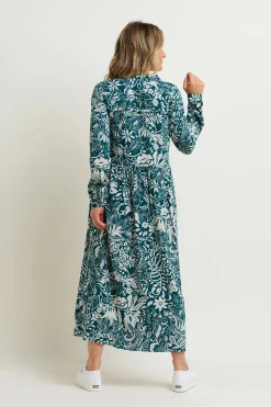 Brakeburn Enchanted Blossom Maxi Shirt Dress Blue Clearance