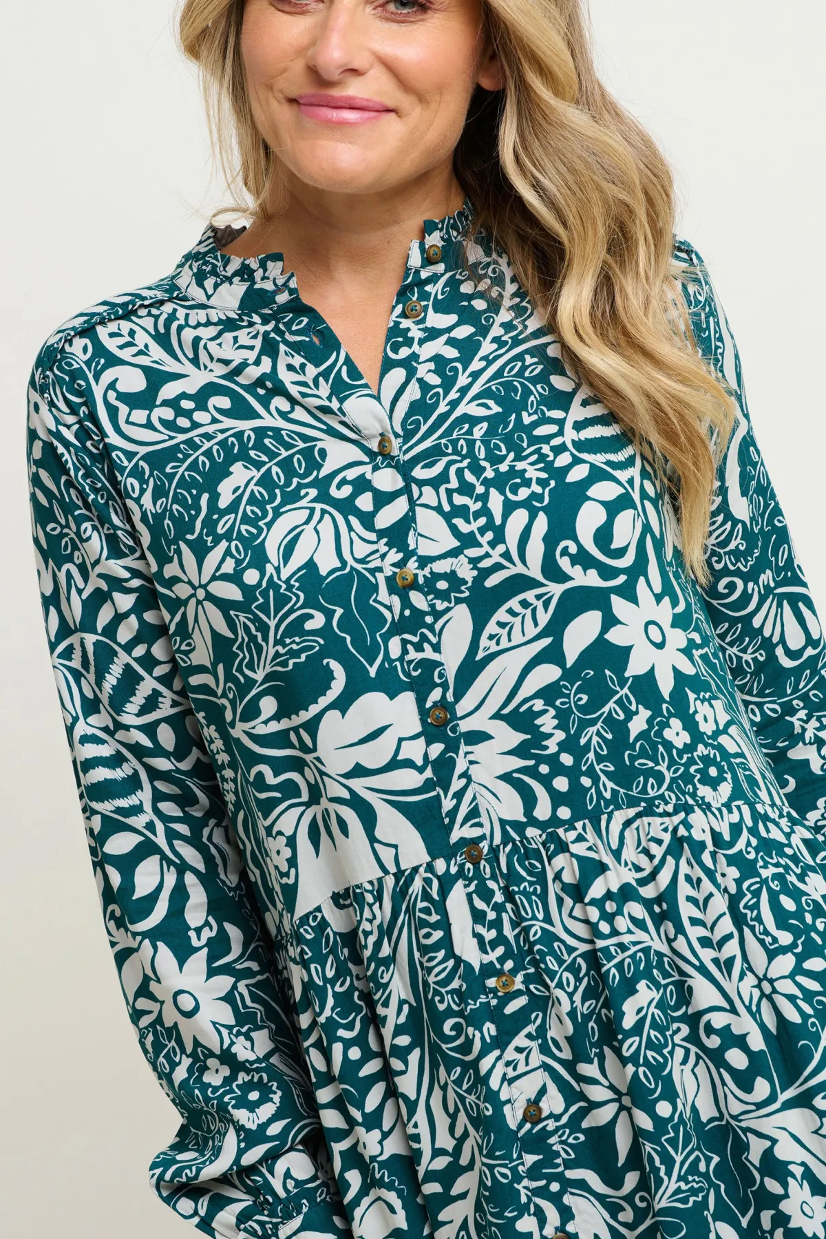 Brakeburn Enchanted Blossom Maxi Shirt Dress Blue Clearance