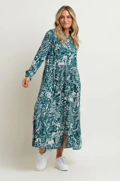 Brakeburn Enchanted Blossom Maxi Shirt Dress Blue Clearance