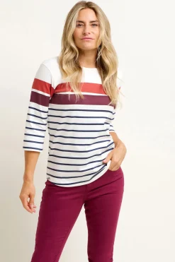 Brakeburn Engineered Stripe Tee Burgundy Cheap