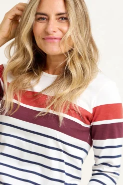 Brakeburn Engineered Stripe Tee Burgundy Cheap