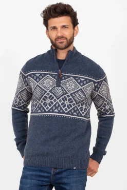 Brakeburn Fairisle Quarter Zip Navy Cheap