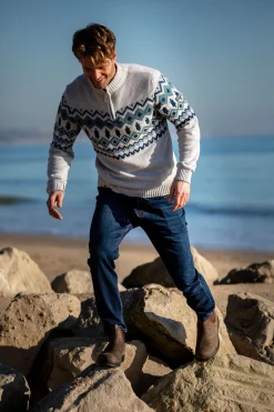 Brakeburn Fairisle Quarter Zip Jumper Blue Best Sale