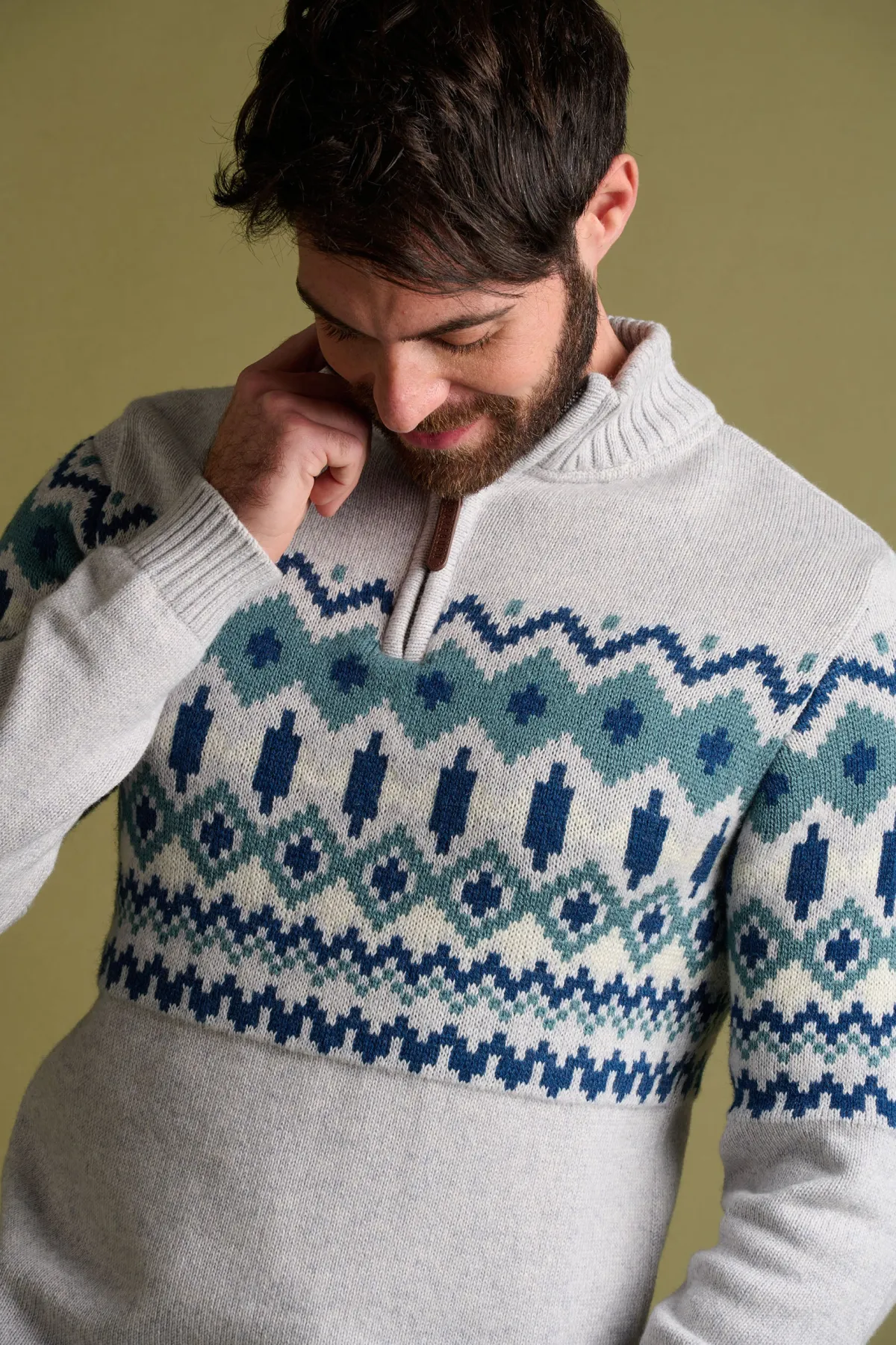 Brakeburn Fairisle Quarter Zip Jumper Blue Best Sale