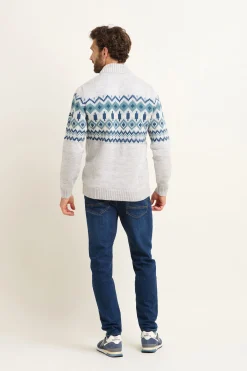 Brakeburn Fairisle Quarter Zip Jumper Blue Best Sale