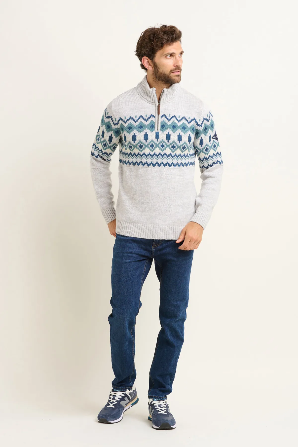 Brakeburn Fairisle Quarter Zip Jumper Blue Best Sale