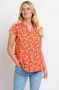 Brakeburn Floating Floral Blouse Coral Cheap
