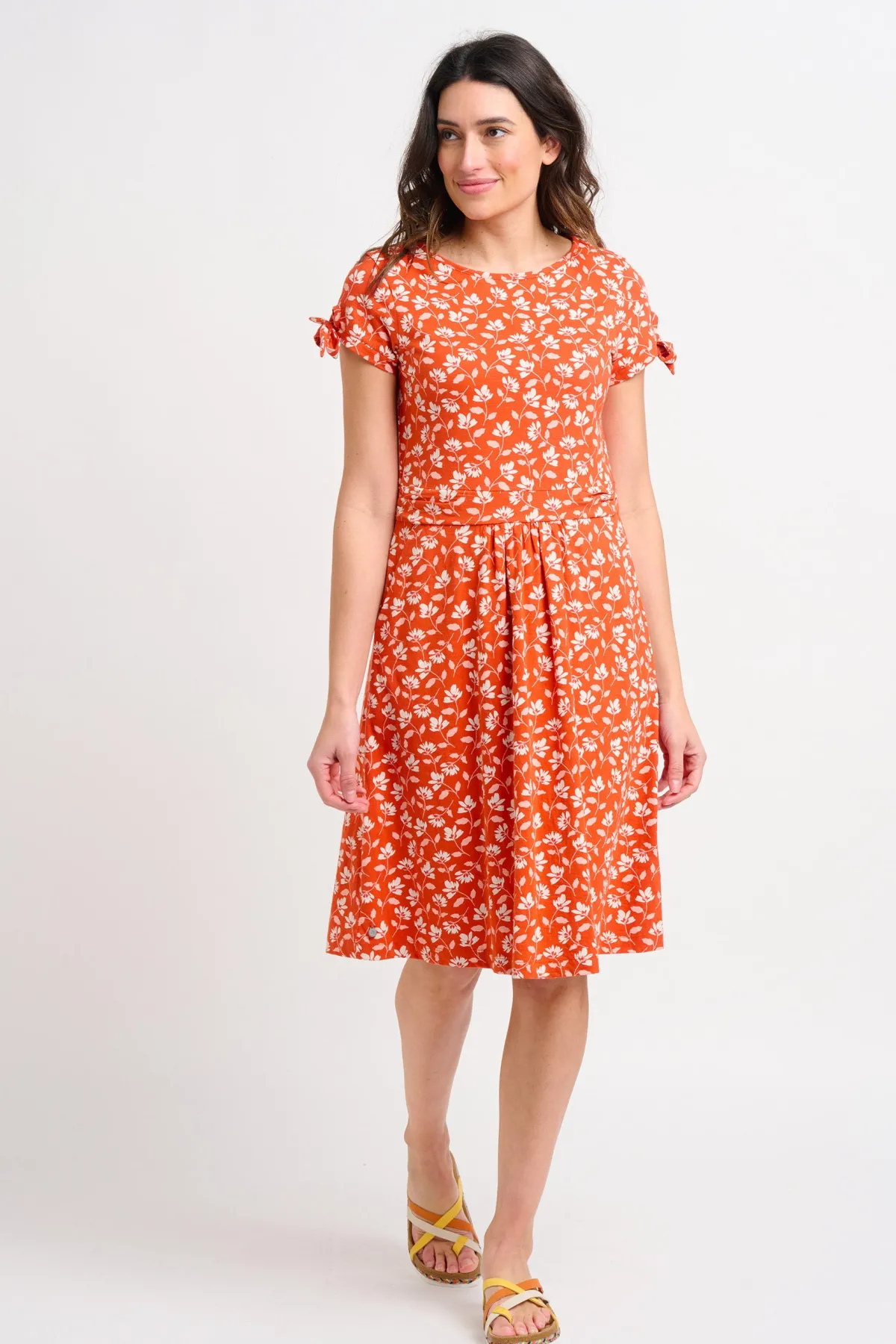 Brakeburn Floating Floral Tie Sleeve Dress Coral Best