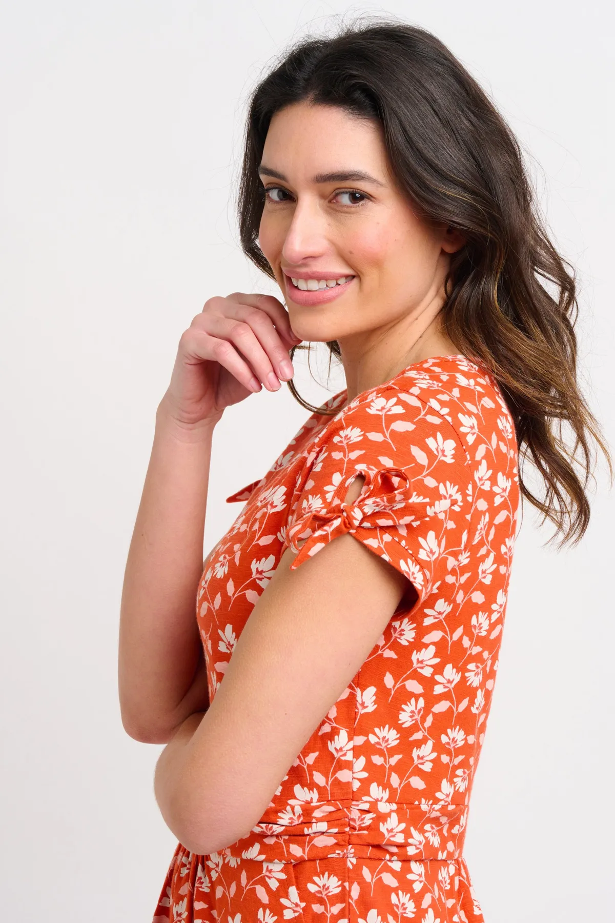 Brakeburn Floating Floral Tie Sleeve Dress Coral Best