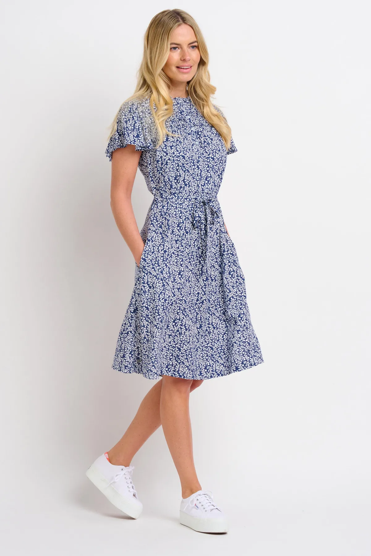 Brakeburn Floral Trail Flutter Sleeve Dress Navy Cheap
