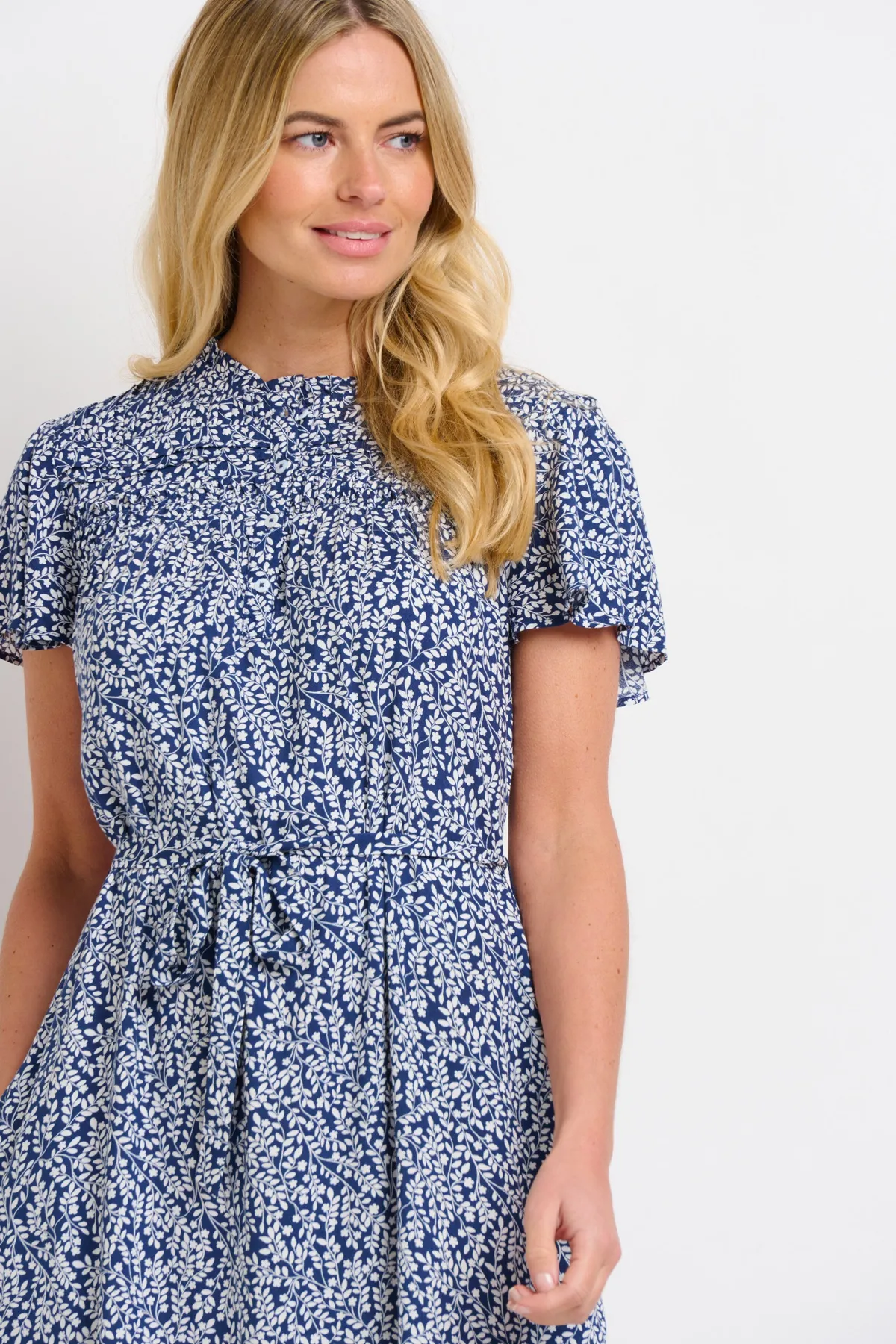 Brakeburn Floral Trail Flutter Sleeve Dress Navy Cheap