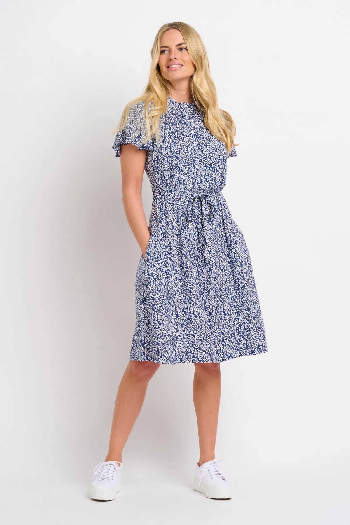 Brakeburn Floral Trail Flutter Sleeve Dress Navy Cheap