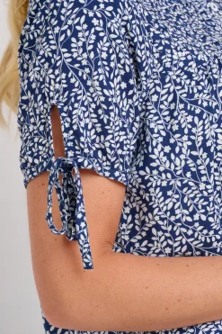 Brakeburn Floral Trail Pintuck Blouse Navy Sale