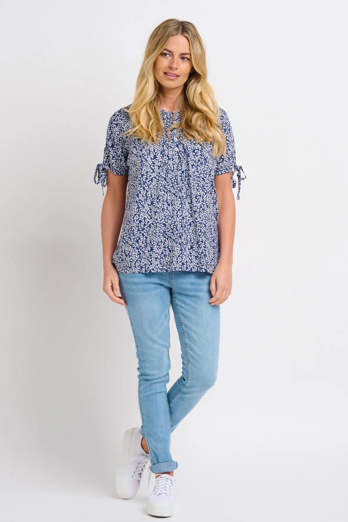 Brakeburn Floral Trail Pintuck Blouse Navy Sale