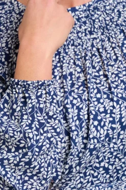 Brakeburn Floral Trail Shirring Blouse Navy Outlet