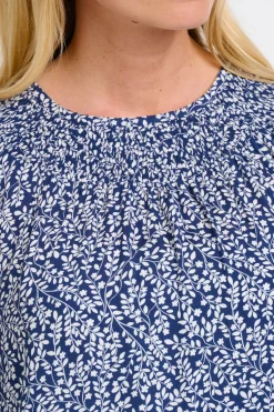 Brakeburn Floral Trail Shirring Blouse Navy Outlet