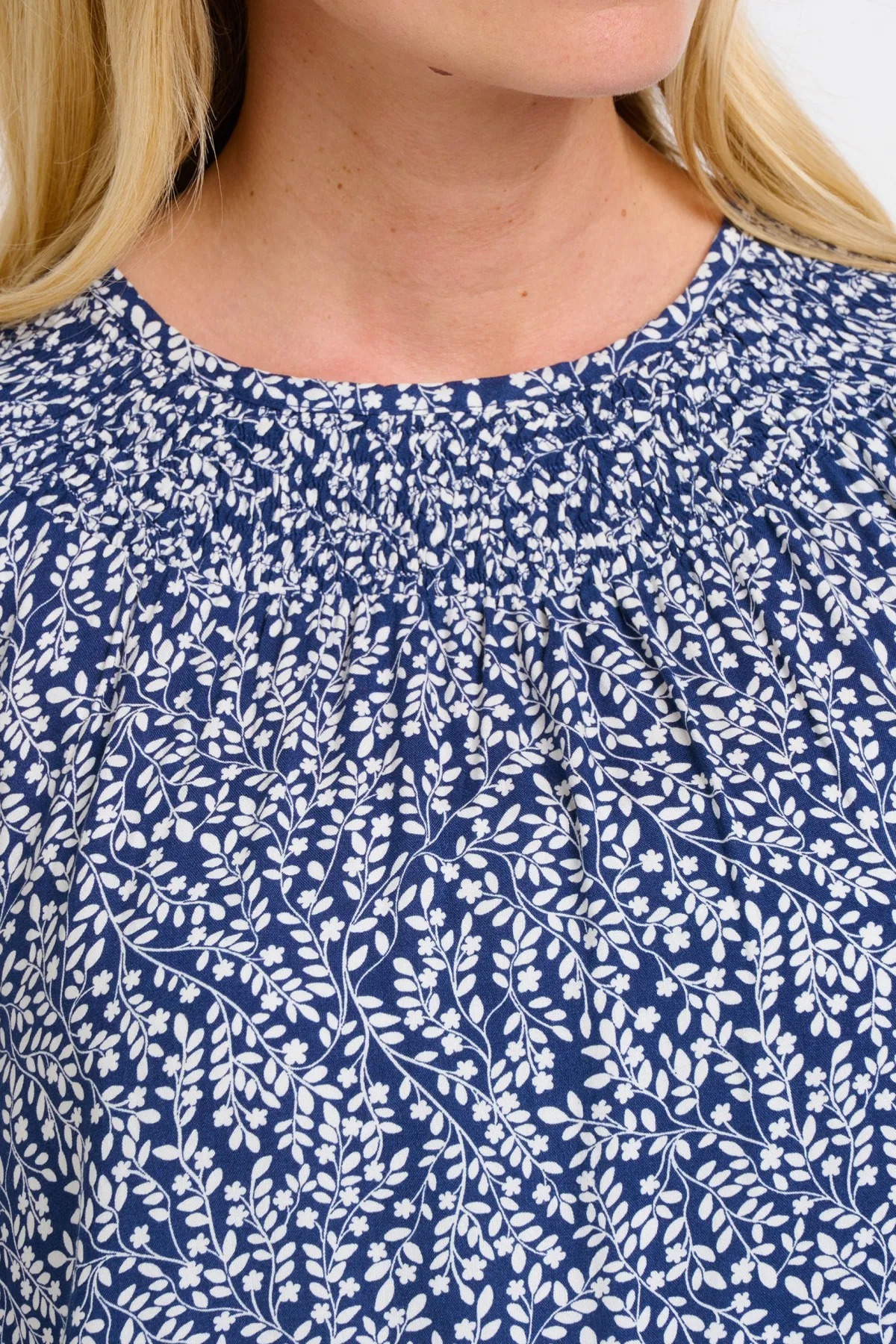 Brakeburn Floral Trail Shirring Blouse Navy Outlet