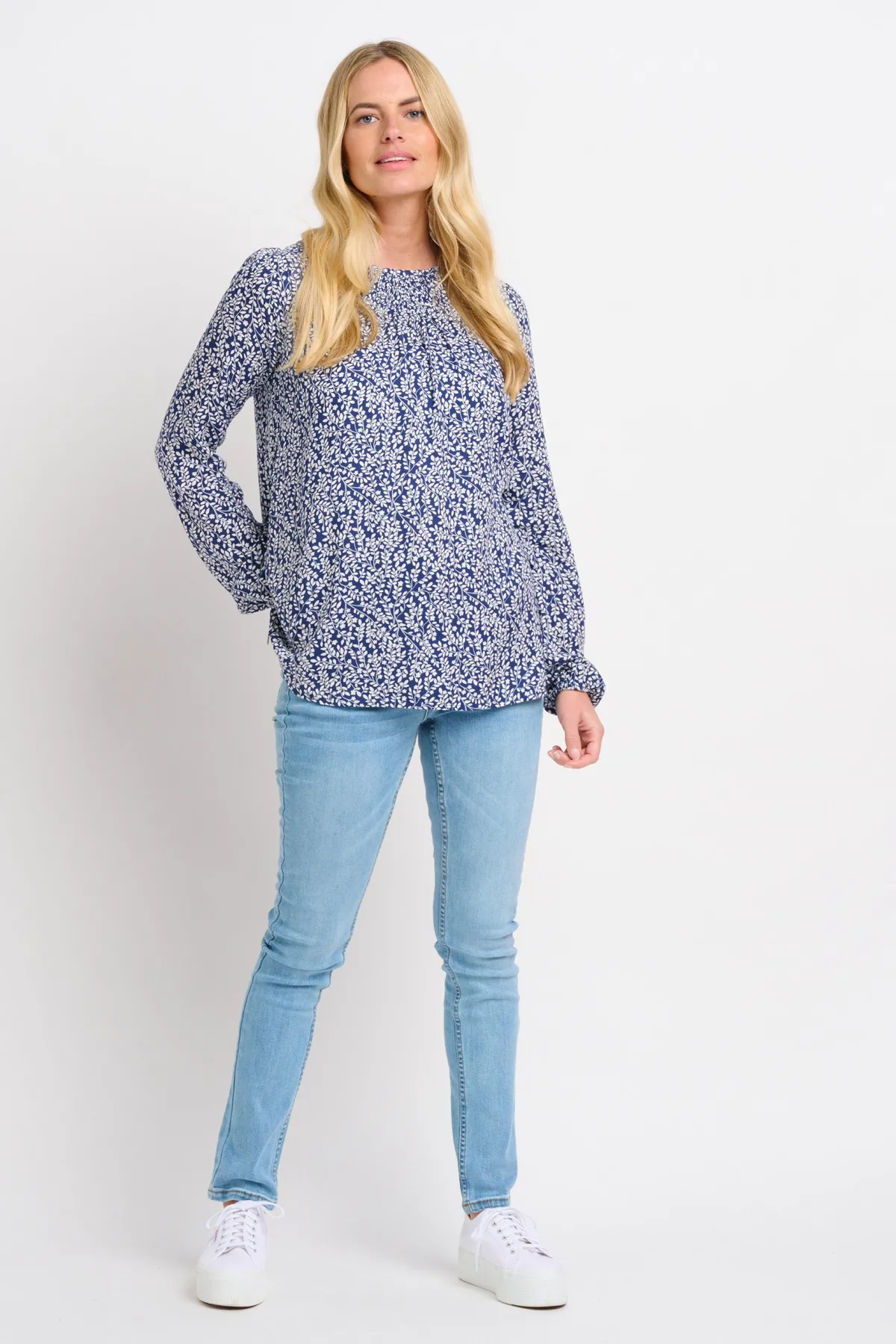 Brakeburn Floral Trail Shirring Blouse Navy Outlet