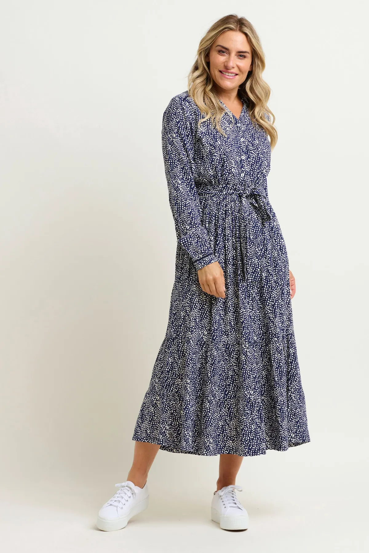 Brakeburn Flowing Spots Maxi Shirt Dress Navy Online