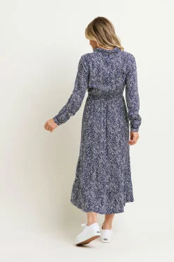 Brakeburn Flowing Spots Maxi Shirt Dress Navy Online