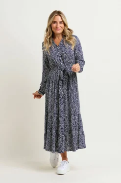 Brakeburn Flowing Spots Maxi Shirt Dress Navy Online