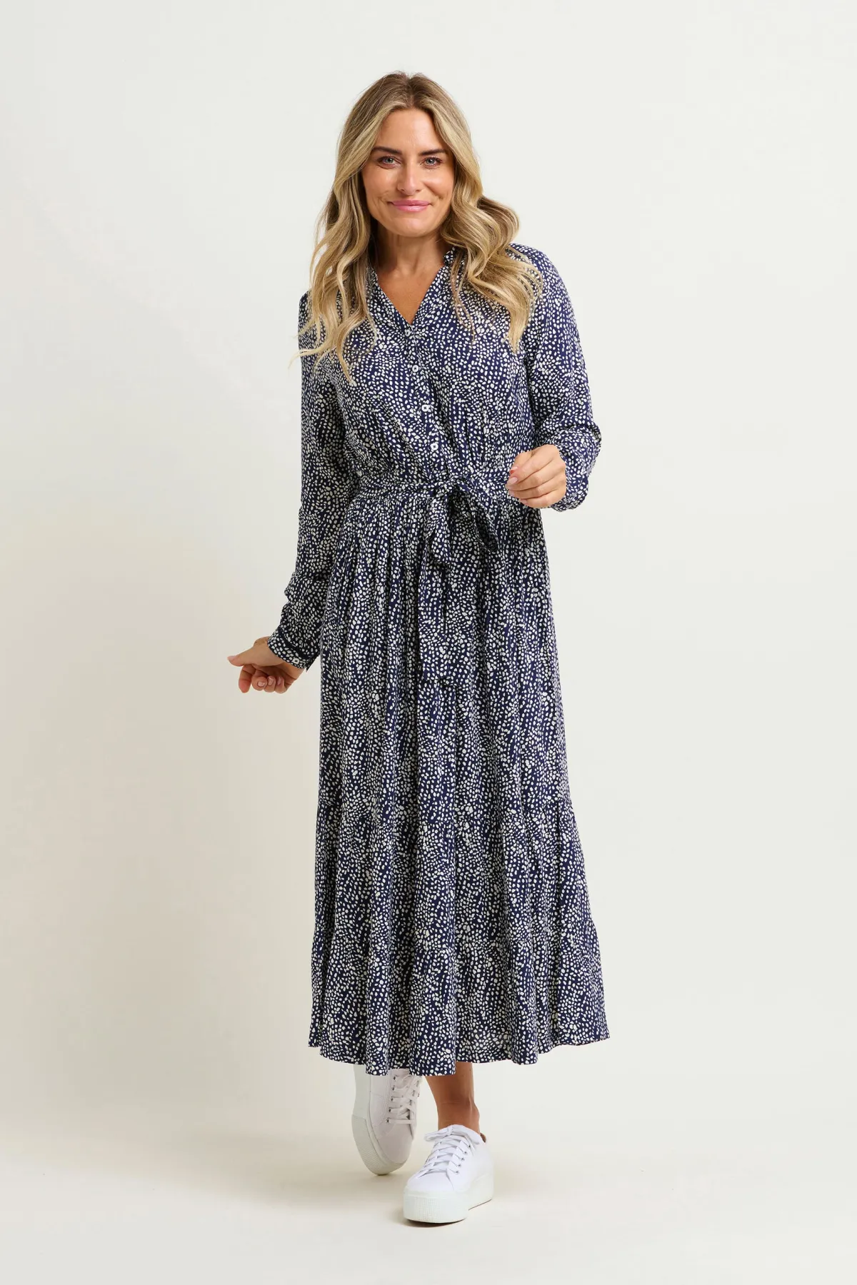 Brakeburn Flowing Spots Maxi Shirt Dress Navy Online