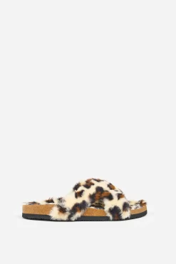 Brakeburn Fluffy Leopard Slippers Beige Best Sale