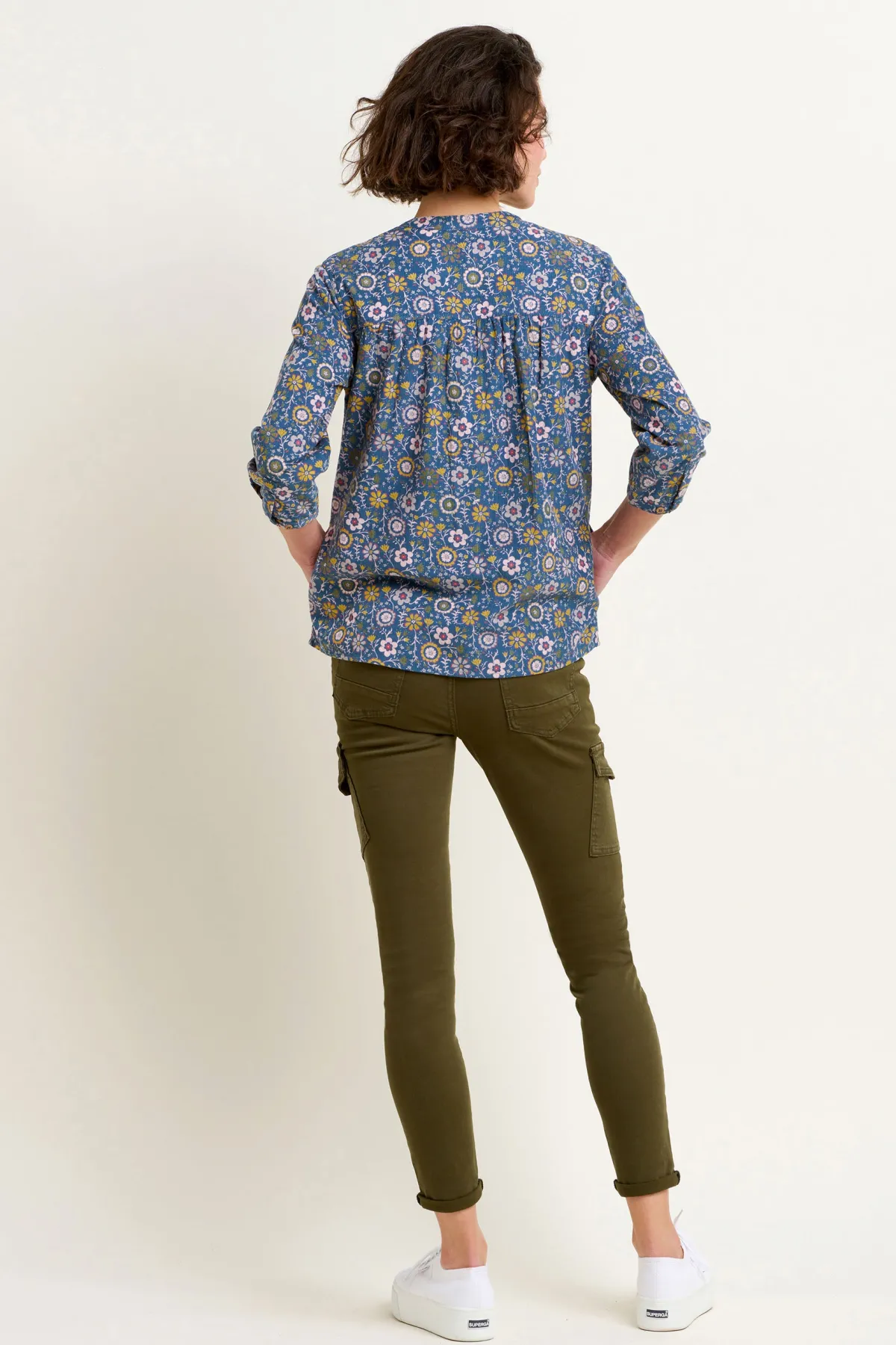 Brakeburn Folk Floral Cord Shirt Blue Flash Sale