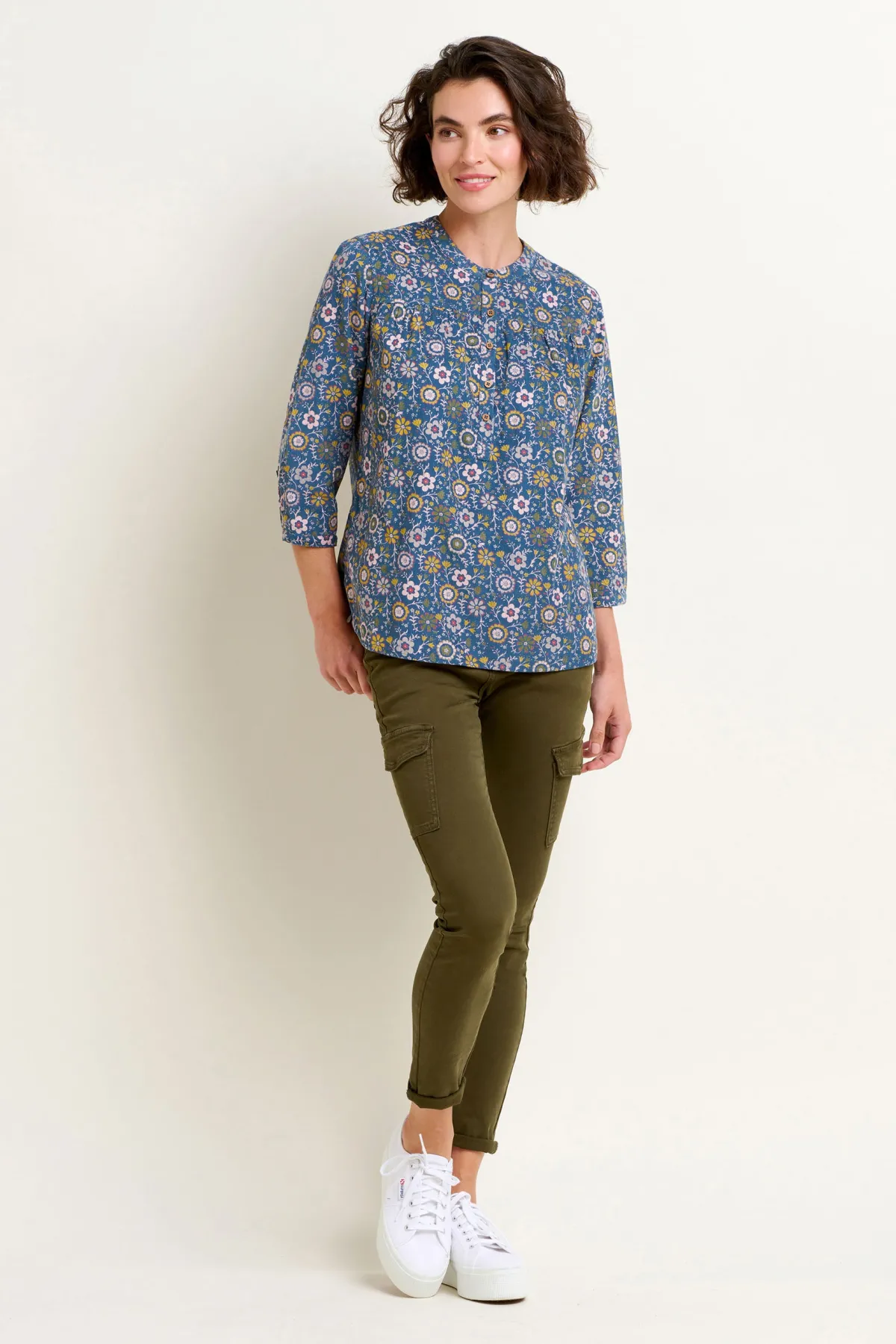 Brakeburn Folk Floral Cord Shirt Blue Flash Sale