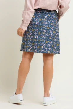 Brakeburn Folk Floral Cord Skirt Blue Discount